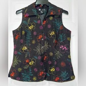 Carole Little Women's Blouse Top Sleeveless Embroidered Floral Silk Size M. VGUC
